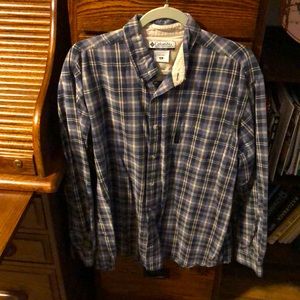Columbia plaid button down. Great shirt lots of life and no flaws.
